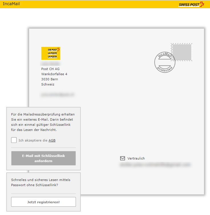 E-Mail mit Schlüssellink anfordern