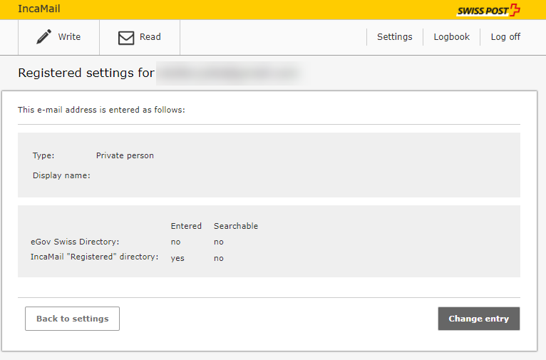 Screenshot of configuring registered mail