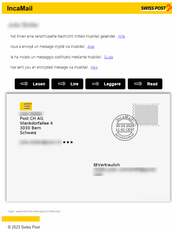 Screenshot of an IncaMail