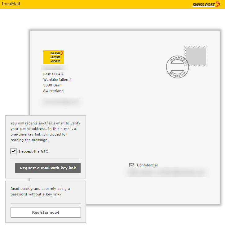 Screenshot about the IncaMail GTCs confirmation