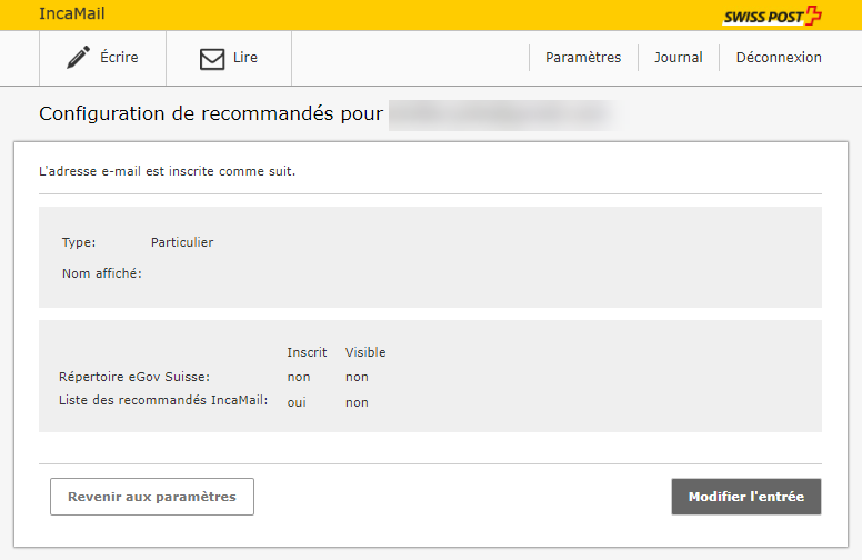 Capture d'écran pour configurer le recommandés