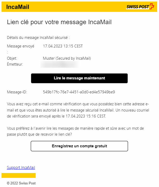 Capture d'écran d'un lien clé pour lire un message