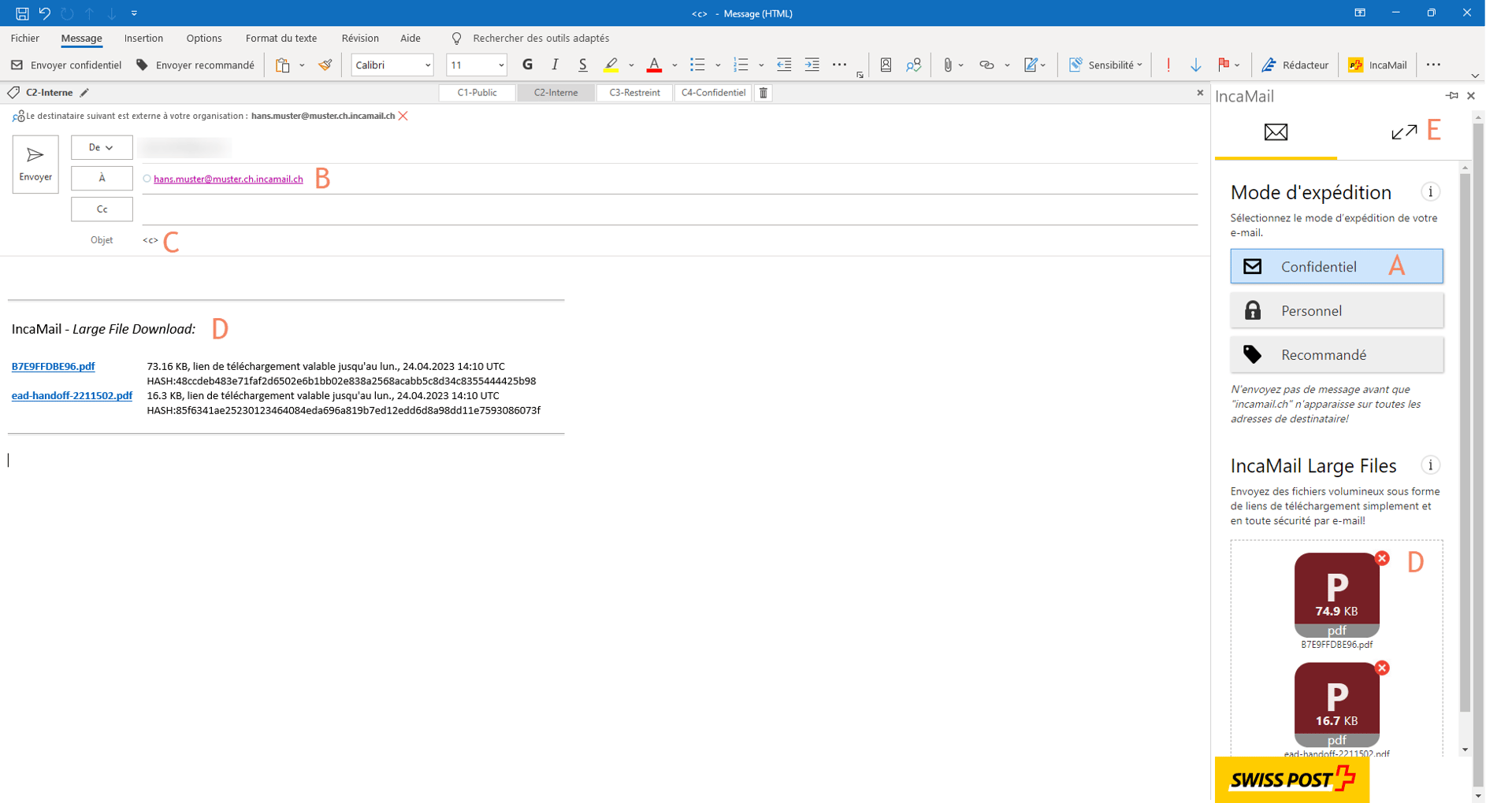 Utilisation de l’add-in HTML IncaMail