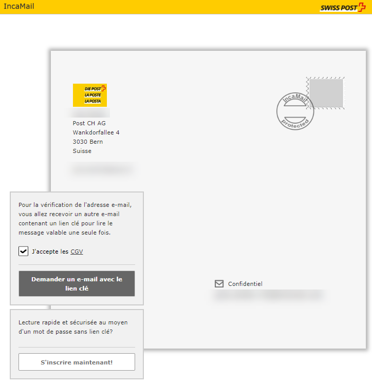 apture d'écran pour la confirmation de les conditions générales IncaMail