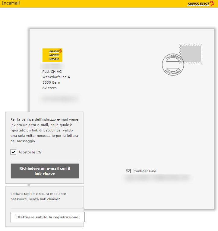 Schermata di conferma dell'IncaMail CG