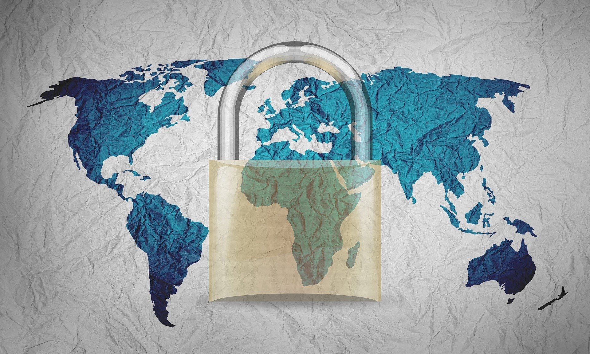 World map with a padlock